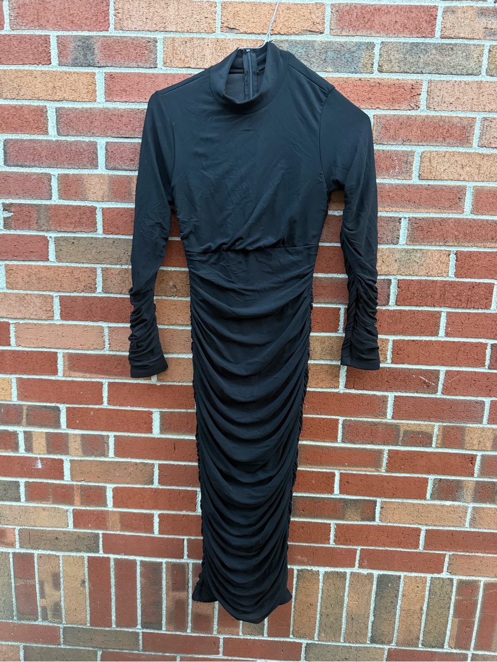 Black Ruched Long Sleeve Bodycon Maxi Dress Size Small